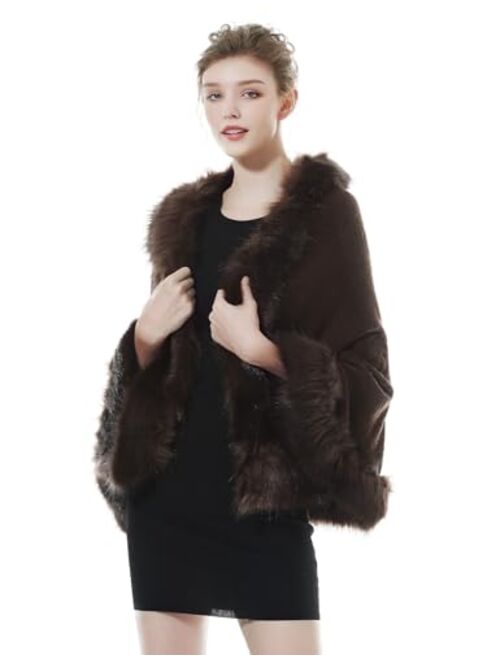 BEAUTELICATE Faux Fur Shawl Wrap Cape Stole Shrug Bridal Winter Wedding with Hook More Colors