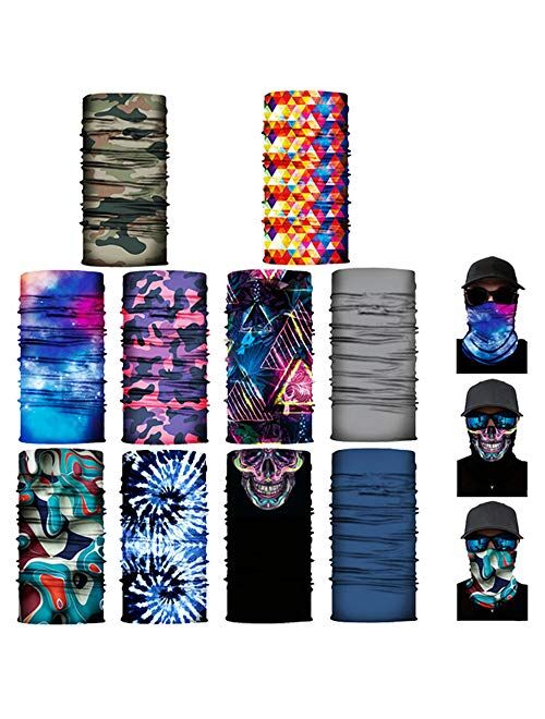 10 Pack of Sun UV Dust Protection Windproof Bandana Face Clothing Neck Gaiter Cover Magic Scarf Balaclava Scarf