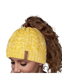 Women Hat Knit Skull Beanie Winter Outdoor Runner Messy Bun Ponytail Cap