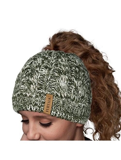 Women Hat Knit Skull Beanie Winter Outdoor Runner Messy Bun Ponytail Cap