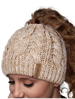 Women Hat Knit Skull Beanie Winter Outdoor Runner Messy Bun Ponytail Cap