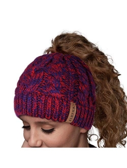 Women Hat Knit Skull Beanie Winter Outdoor Runner Messy Bun Ponytail Cap