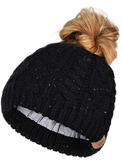 Women Hat Knit Skull Beanie Winter Outdoor Runner Messy Bun Ponytail Cap