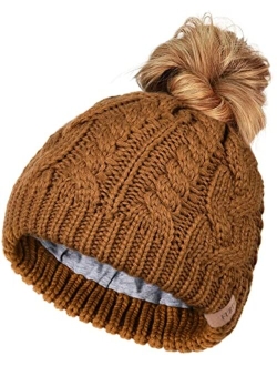 Women Hat Knit Skull Beanie Winter Outdoor Runner Messy Bun Ponytail Cap