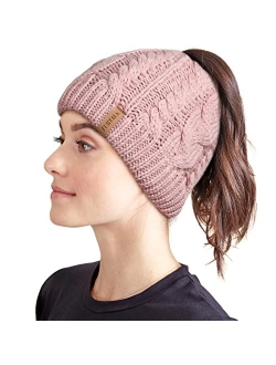 Women Hat Knit Skull Beanie Winter Outdoor Runner Messy Bun Ponytail Cap