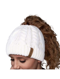 Women Hat Knit Skull Beanie Winter Outdoor Runner Messy Bun Ponytail Cap