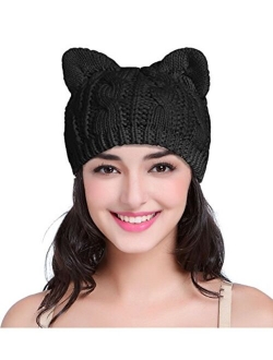 v28 Women Men Girls Boys Teens Cute Cat Ear Knit Cable Rib Hat Cap Beanie