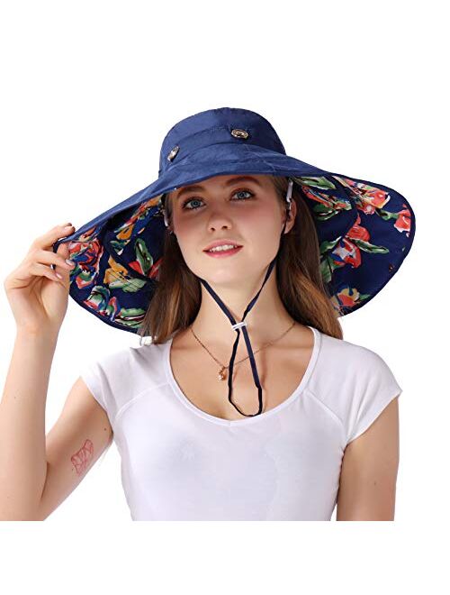 Packable Extra Large Brim Floppy Sun Hat Reversible UPF 50+ Beach Sun Bucket Hat