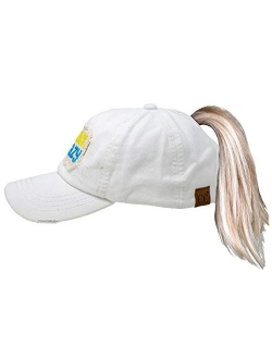 Funky Junque Womens Distressed Baseball Cap Trucker Dad Hat Ponytail Messy Bun Ponycap