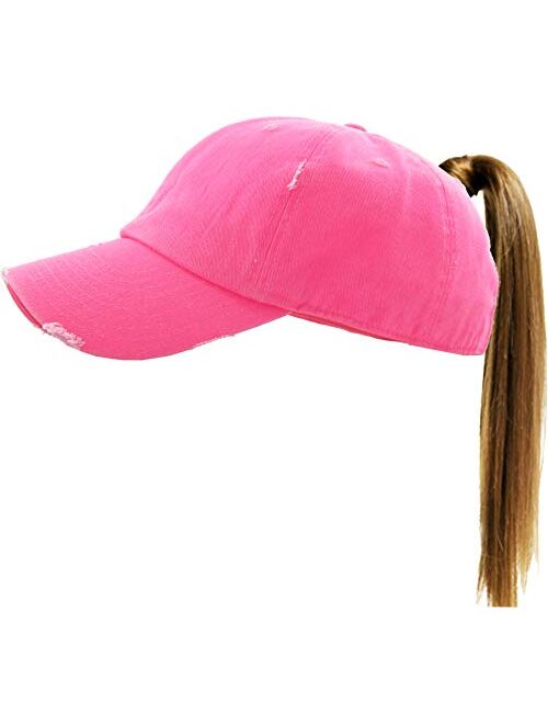 Funky Junque Womens Distressed Baseball Cap Trucker Dad Hat Ponytail Messy Bun Ponycap