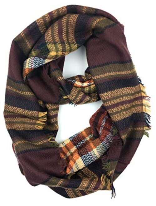 Plum Feathers Premium Plaid Print Infinity Scarf