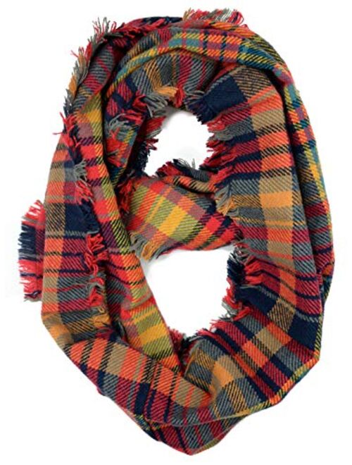 Plum Feathers Premium Plaid Print Infinity Scarf