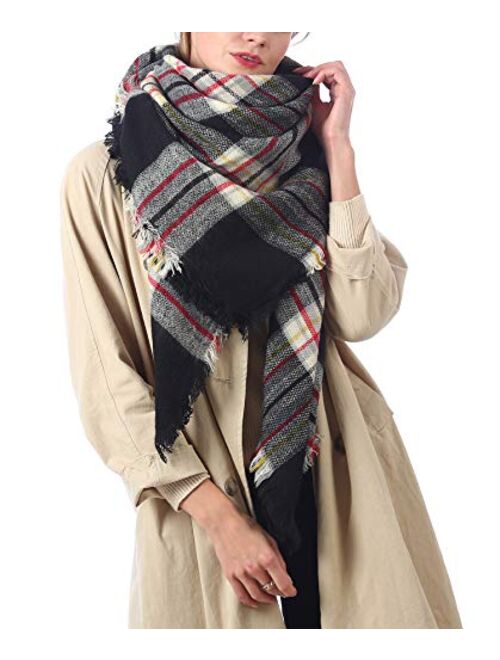 Easysmile Womens Blanket Scarf Buffalo Plaid Long Warp Shawls Fashion Tartan Knit Winter Warm Lattice Scarves