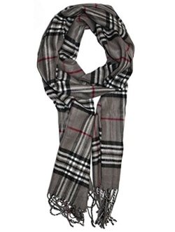 Soft Plaid Check Winter Scarf Warm Oblong 12x72 Fringe Unisex