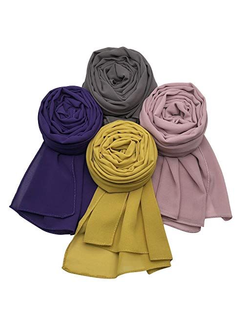 MANSHU 4 PCS Women Soft Chiffon Scarves Shawl Long Scarf Wrap Scarves.