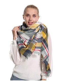 Stylish Plaid Blanket Oversized Cozy Scarf - Chunky Tartan Wrap Shawl