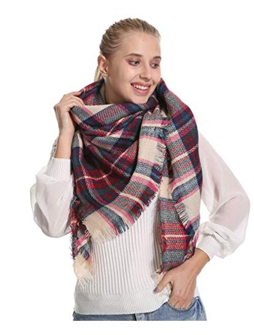 Stylish Plaid Blanket Oversized Cozy Scarf - Chunky Tartan Wrap Shawl