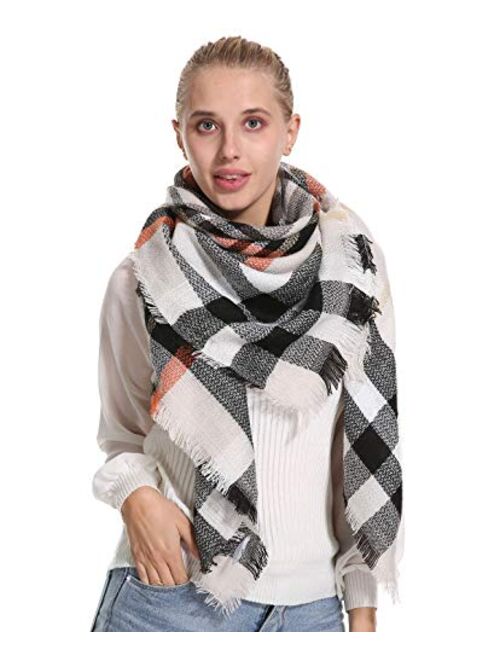 Stylish Plaid Blanket Oversized Cozy Scarf - Chunky Tartan Wrap Shawl