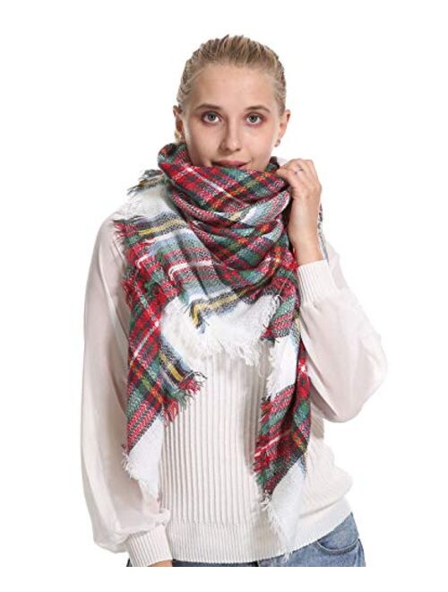 Stylish Plaid Blanket Oversized Cozy Scarf - Chunky Tartan Wrap Shawl