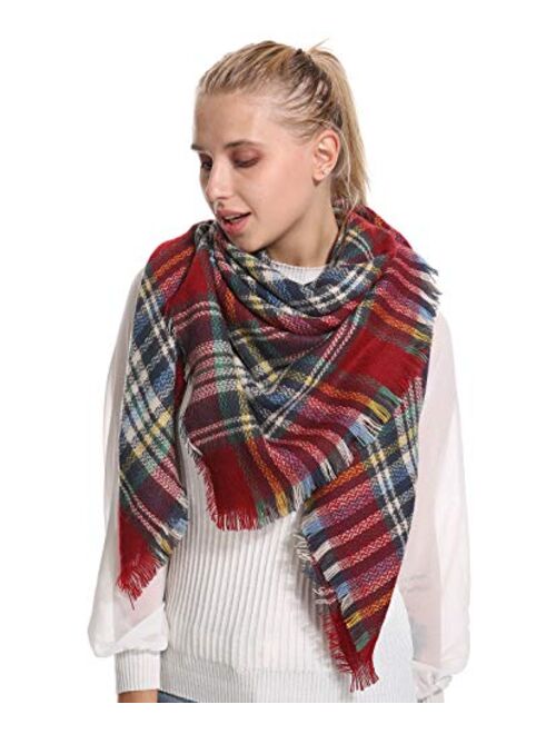 Stylish Plaid Blanket Oversized Cozy Scarf - Chunky Tartan Wrap Shawl