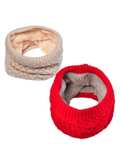 Lo Shokim Harsh Winter Double-Layer Soft Fleece Lined Thick Knit Neck Warmer Circle Scarf Windproof