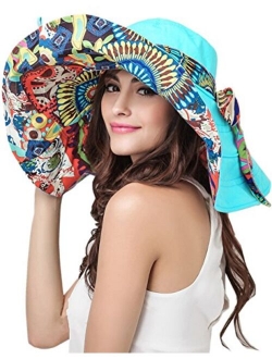 Women's Foldable Floppy Reversible Travel Beach Sun Visor Hat Wide Brim UPF 50+