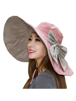 Women's Foldable Floppy Reversible Travel Beach Sun Visor Hat Wide Brim UPF 50+