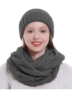 Double Couple Womens Scarf Beanie Hat Set Thick Winter Infinity Scarf Knit Scarfs for Women