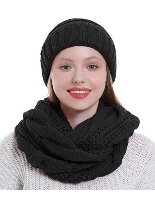 Double Couple Womens Scarf Beanie Hat Set Thick Winter Infinity Scarf Knit Scarfs for Women