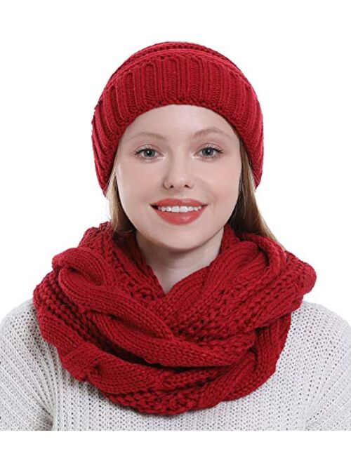 Double Couple Womens Scarf Beanie Hat Set Thick Winter Infinity Scarf Knit Scarfs for Women