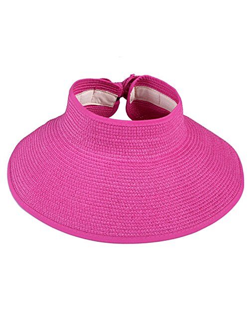 HDE Sun Visors for Women Roll Up Hat Beach Shade Sun Hats Packable Straw Cap