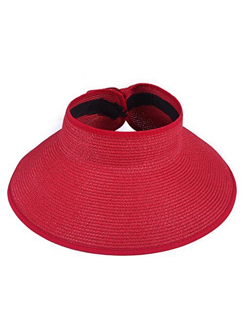 HDE Sun Visors for Women Roll Up Hat Beach Shade Sun Hats Packable Straw Cap