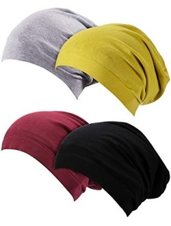 SATINIOR 4 Pieces Satin Lined Sleep Cap Slouchy Beanie Slap Hat for Women