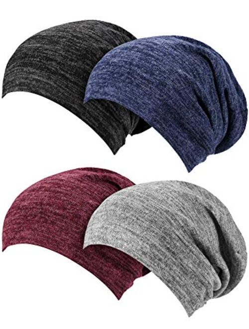 SATINIOR 4 Pieces Satin Lined Sleep Cap Slouchy Beanie Slap Hat for Women