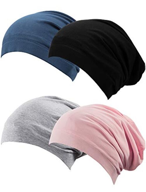 SATINIOR 4 Pieces Satin Lined Sleep Cap Slouchy Beanie Slap Hat for Women