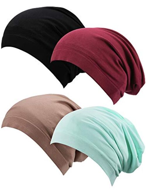 SATINIOR 4 Pieces Satin Lined Sleep Cap Slouchy Beanie Slap Hat for Women