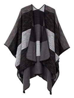 MissShorthair Women's Printed Shawl Wrap Fashionable Open Front Poncho Cape