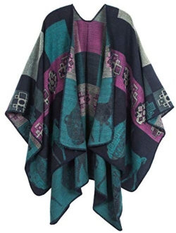 MissShorthair Women's Printed Shawl Wrap Fashionable Open Front Poncho Cape