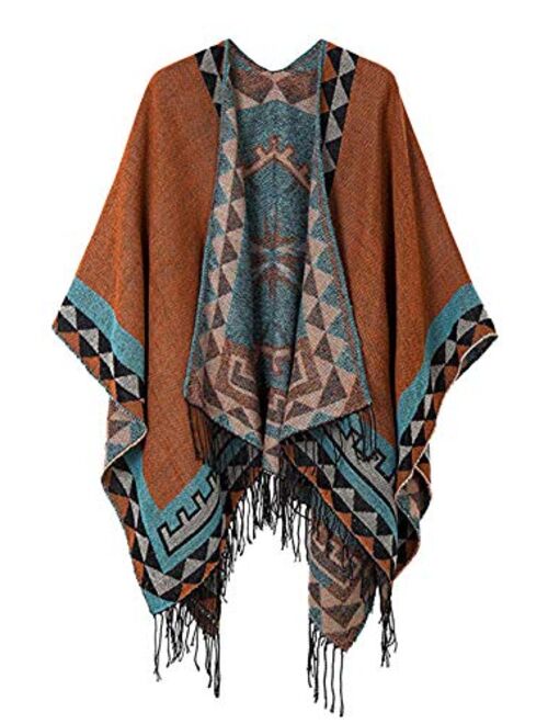 MissShorthair Women's Printed Shawl Wrap Fashionable Open Front Poncho Cape