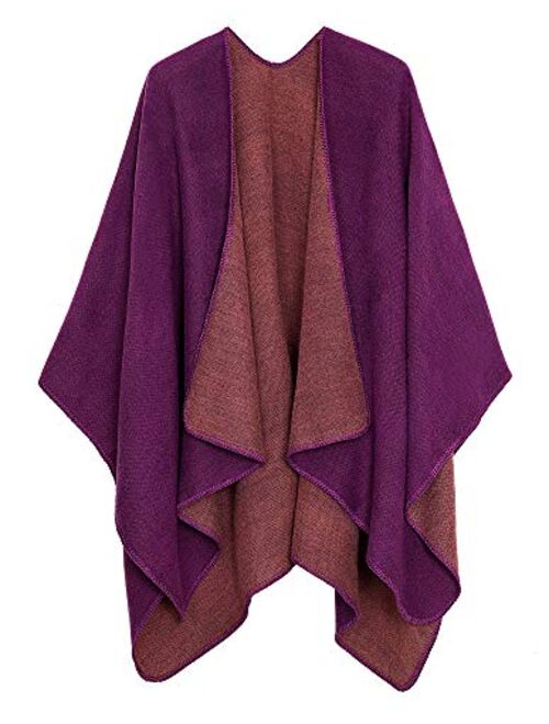 MissShorthair Women's Printed Shawl Wrap Fashionable Open Front Poncho Cape