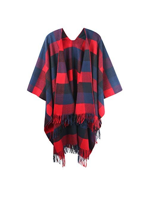 MissShorthair Women's Printed Shawl Wrap Fashionable Open Front Poncho Cape