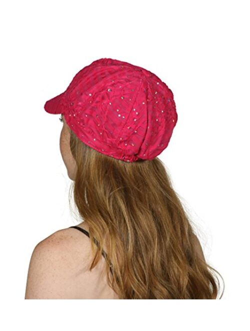 Greatlookz Fashion Glitter Sequin Trim Newsboy Style Relaxed Fit Cap