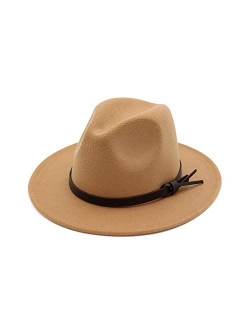 HUDANHUWEI Womens Fedora Hats with Belt Buckle Wide Brim Panama Fedora Cap