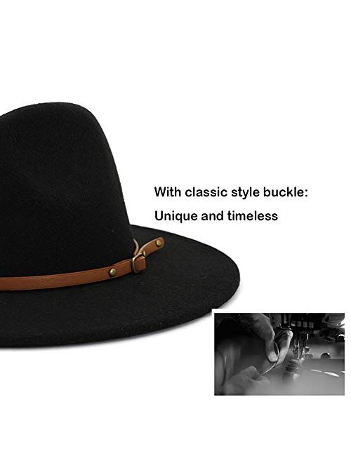 HUDANHUWEI Womens Fedora Hats with Belt Buckle Wide Brim Panama Fedora Cap