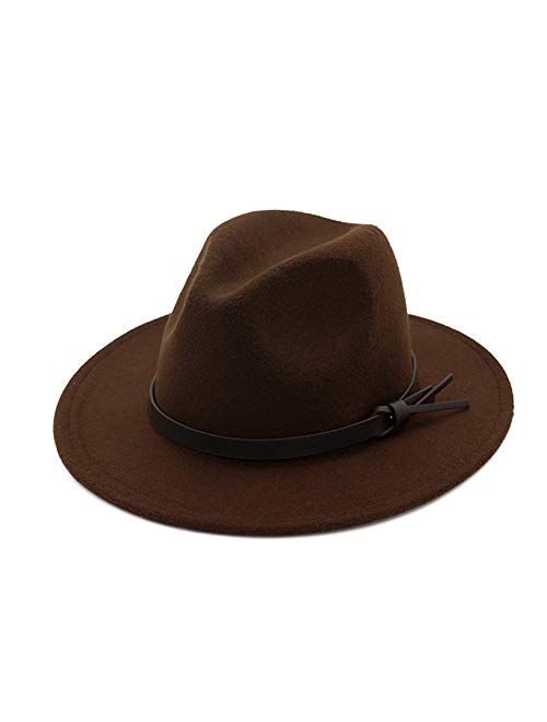 HUDANHUWEI Womens Fedora Hats with Belt Buckle Wide Brim Panama Fedora Cap