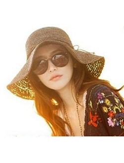 HugeStore Floppy Foldable Wide Brim Chic Sun Hat Sun Visor Summer Beach Straw Hat for Women Ladies