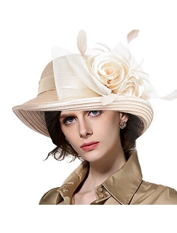 VECRY Lady Derby Dress Church Cloche Hat Bow Bucket Wedding Bowler Hats