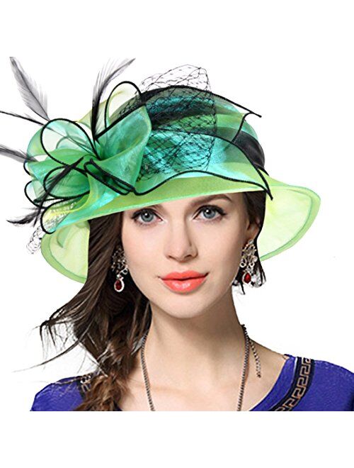 VECRY Lady Derby Dress Church Cloche Hat Bow Bucket Wedding Bowler Hats