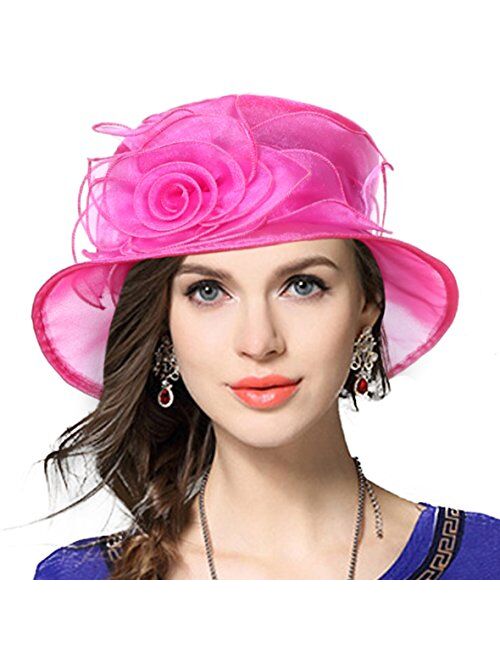 VECRY Lady Derby Dress Church Cloche Hat Bow Bucket Wedding Bowler Hats