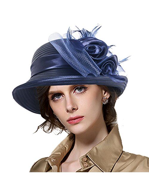 VECRY Lady Derby Dress Church Cloche Hat Bow Bucket Wedding Bowler Hats